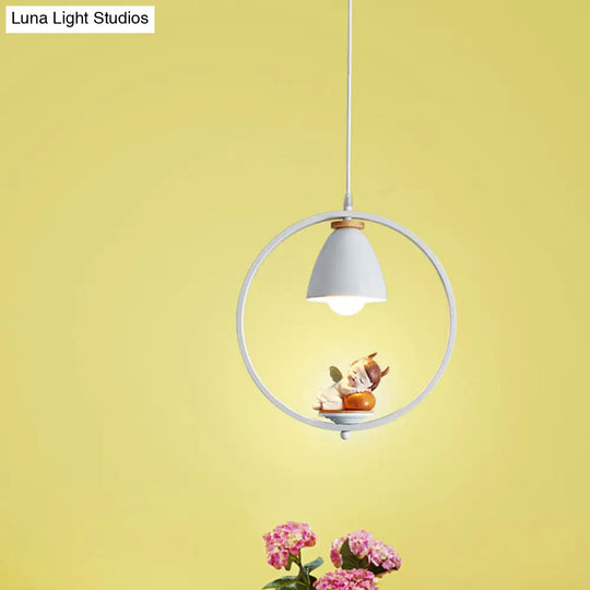 Nordic Hanging Light Kit - 1 Head Iron Bell And Ring Pendant Lamp White Finish With Whimsical