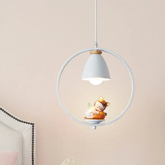 Nordic Hanging Light Kit - 1 Head Iron Bell And Ring Pendant Lamp White Finish With Whimsical