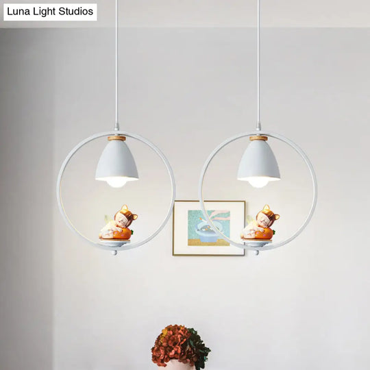 Nordic Hanging Light Kit - 1 Head Iron Bell And Ring Pendant Lamp White Finish With Whimsical