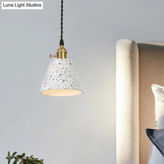 Nordic Hanging Pendant Light With Terrazzo Shade - White Disc/Cone/Cylinder Design