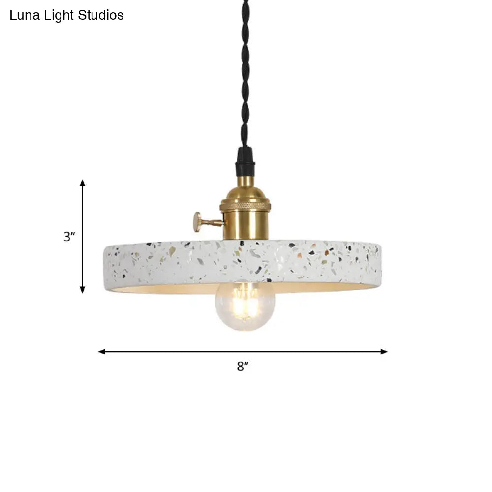 Nordic Hanging Pendant Light With Terrazzo Shade - White Disc/Cone/Cylinder Suspension Lighting