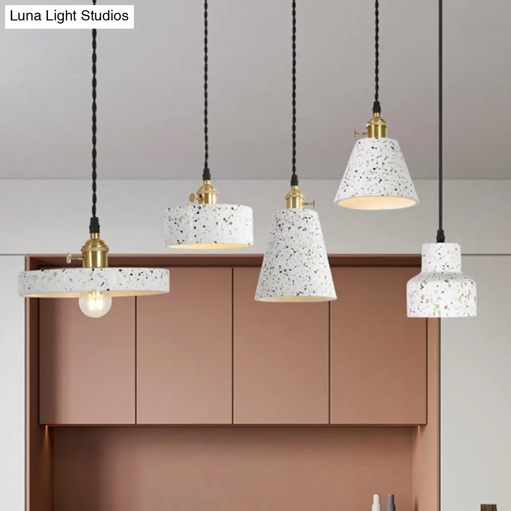 Nordic Hanging Pendant Light With Terrazzo Shade - White Disc/Cone/Cylinder Suspension Lighting