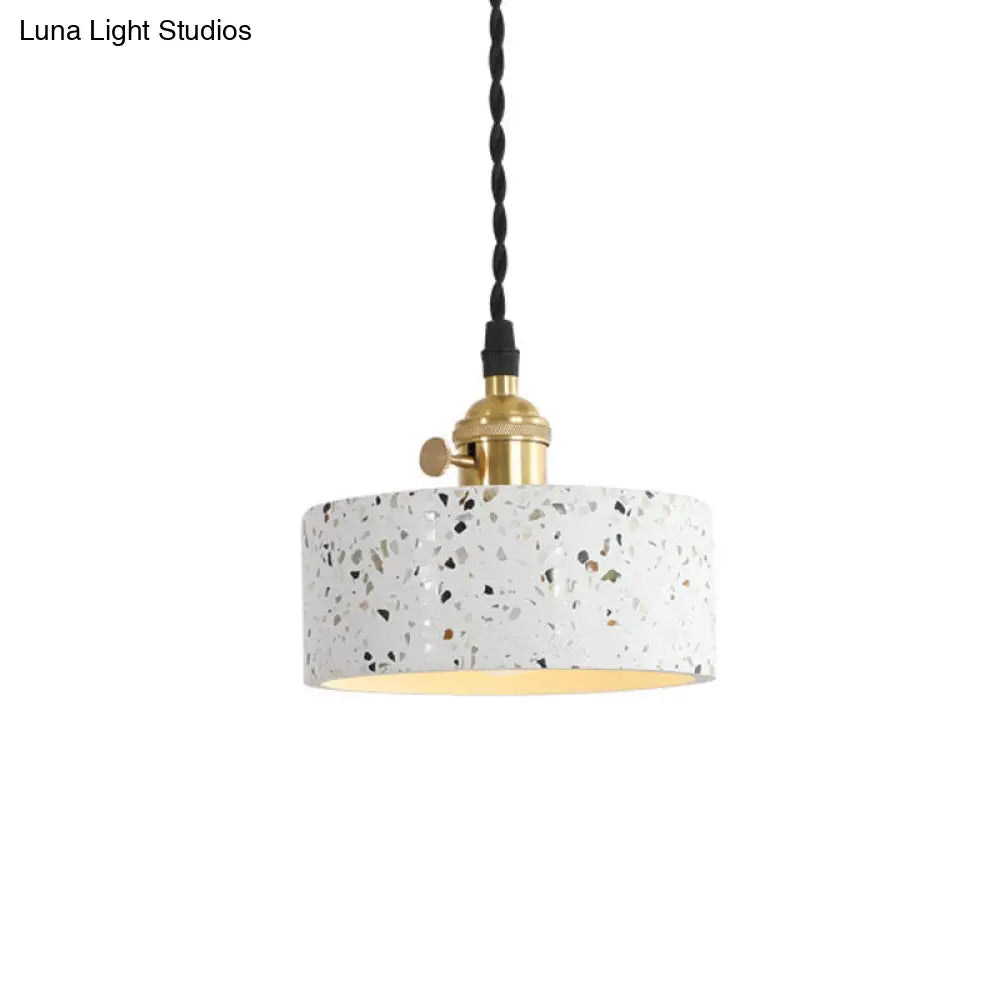 Nordic Hanging Pendant Light With Terrazzo Shade - White Disc/Cone/Cylinder Suspension Lighting