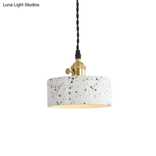 Nordic Hanging Pendant Light With Terrazzo Shade - White Disc/Cone/Cylinder Suspension Lighting