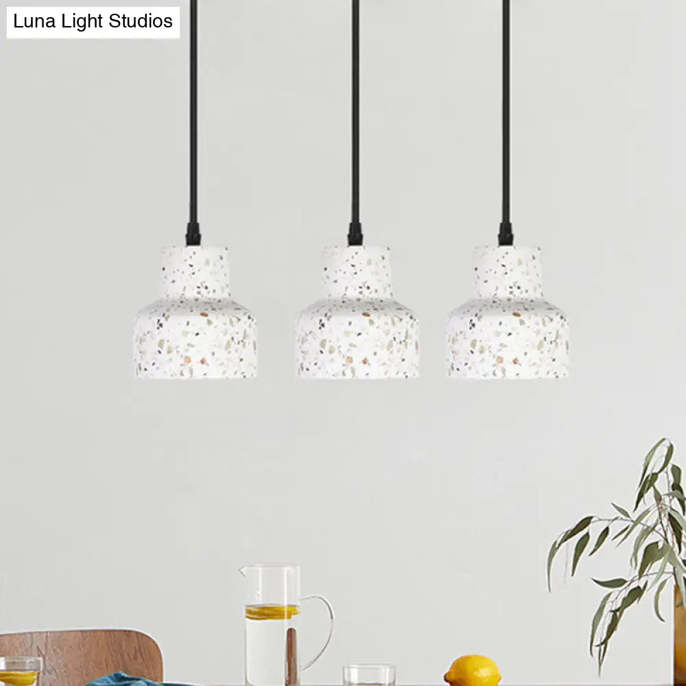 Nordic Hanging Pendant Light With Terrazzo Shade - White Disc/Cone/Cylinder Suspension Lighting / B