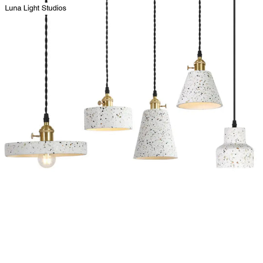 Nordic Hanging Pendant Light With Terrazzo Shade - White Disc/Cone/Cylinder Suspension Lighting