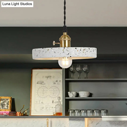 Nordic Hanging Pendant Light With Terrazzo Shade - White Disc/Cone/Cylinder Suspension Lighting / C