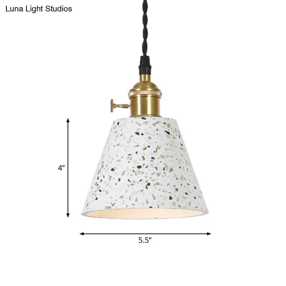 Nordic Hanging Pendant Light With Terrazzo Shade - White Disc/Cone/Cylinder Design