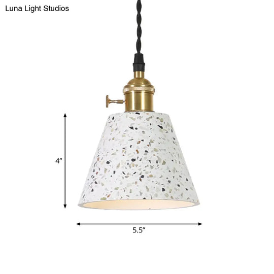 Nordic Hanging Pendant Light With Terrazzo Shade - White Disc/Cone/Cylinder Design