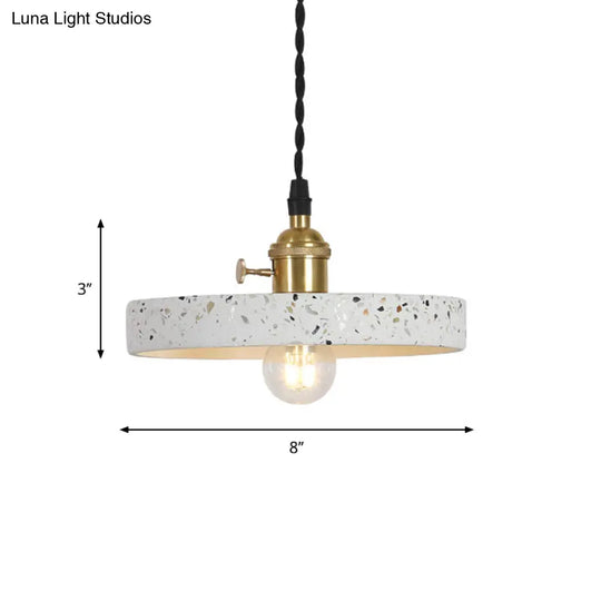 Nordic Hanging Pendant Light With Terrazzo Shade - White Disc/Cone/Cylinder Design