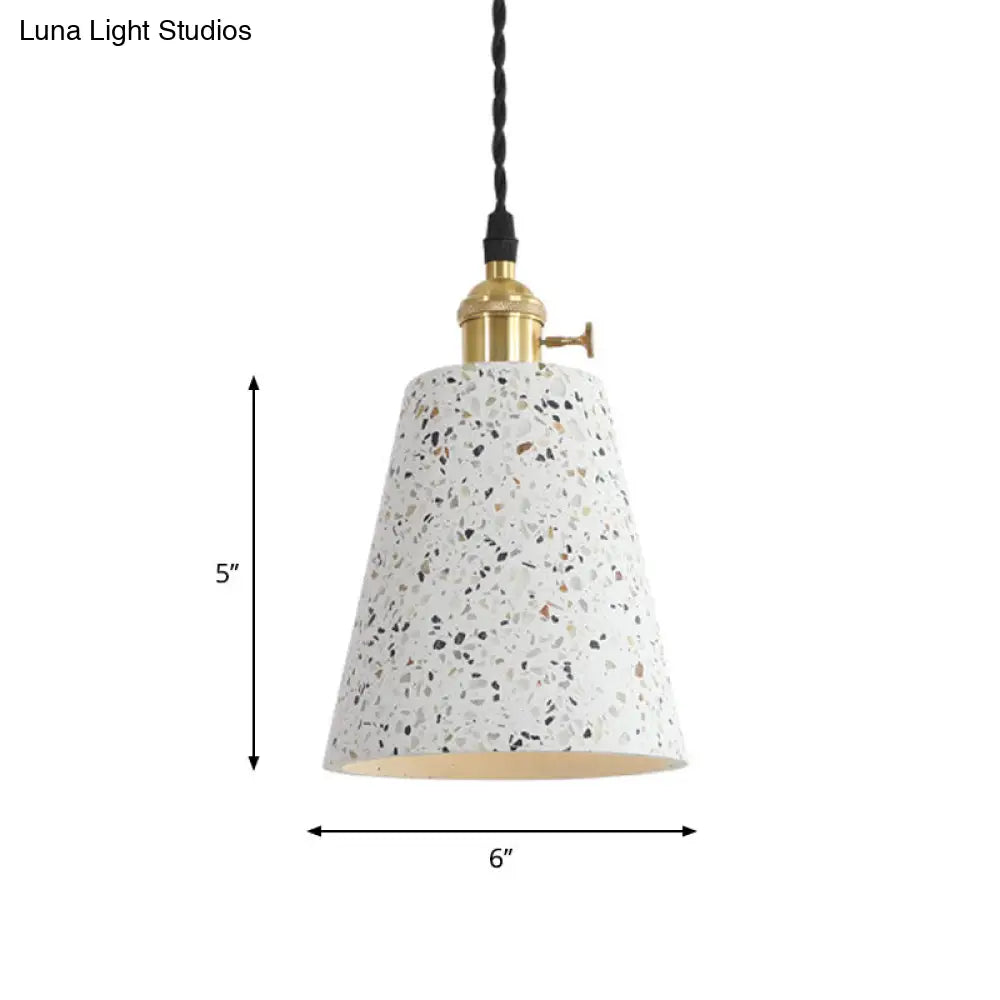 Nordic Hanging Pendant Light With Terrazzo Shade - White Disc/Cone/Cylinder Suspension Lighting