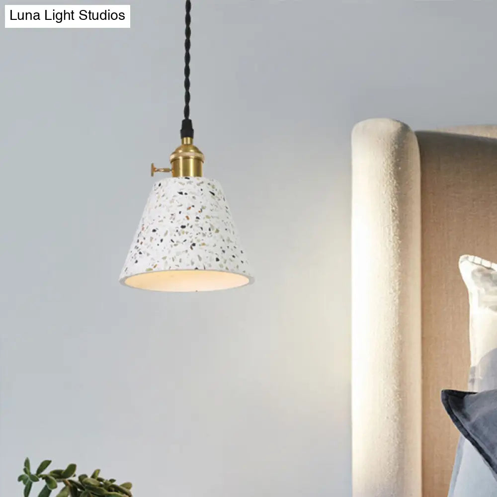 Nordic Hanging Pendant Light With Terrazzo Shade - White Disc/Cone/Cylinder Suspension Lighting