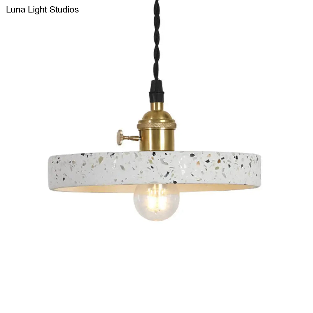 Nordic Hanging Pendant Light With Terrazzo Shade - White Disc/Cone/Cylinder Suspension Lighting