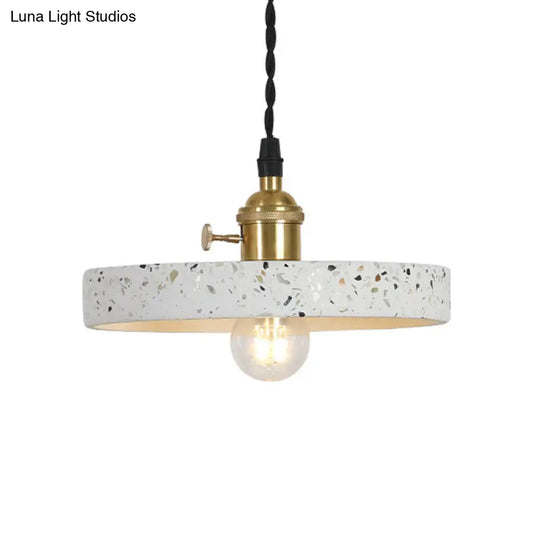 Nordic Hanging Pendant Light With Terrazzo Shade - White Disc/Cone/Cylinder Suspension Lighting