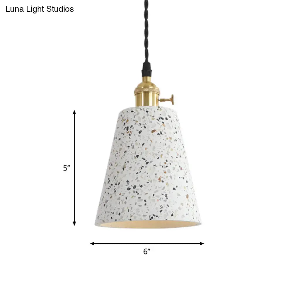 Nordic Hanging Pendant Light With Terrazzo Shade - White Disc/Cone/Cylinder Design