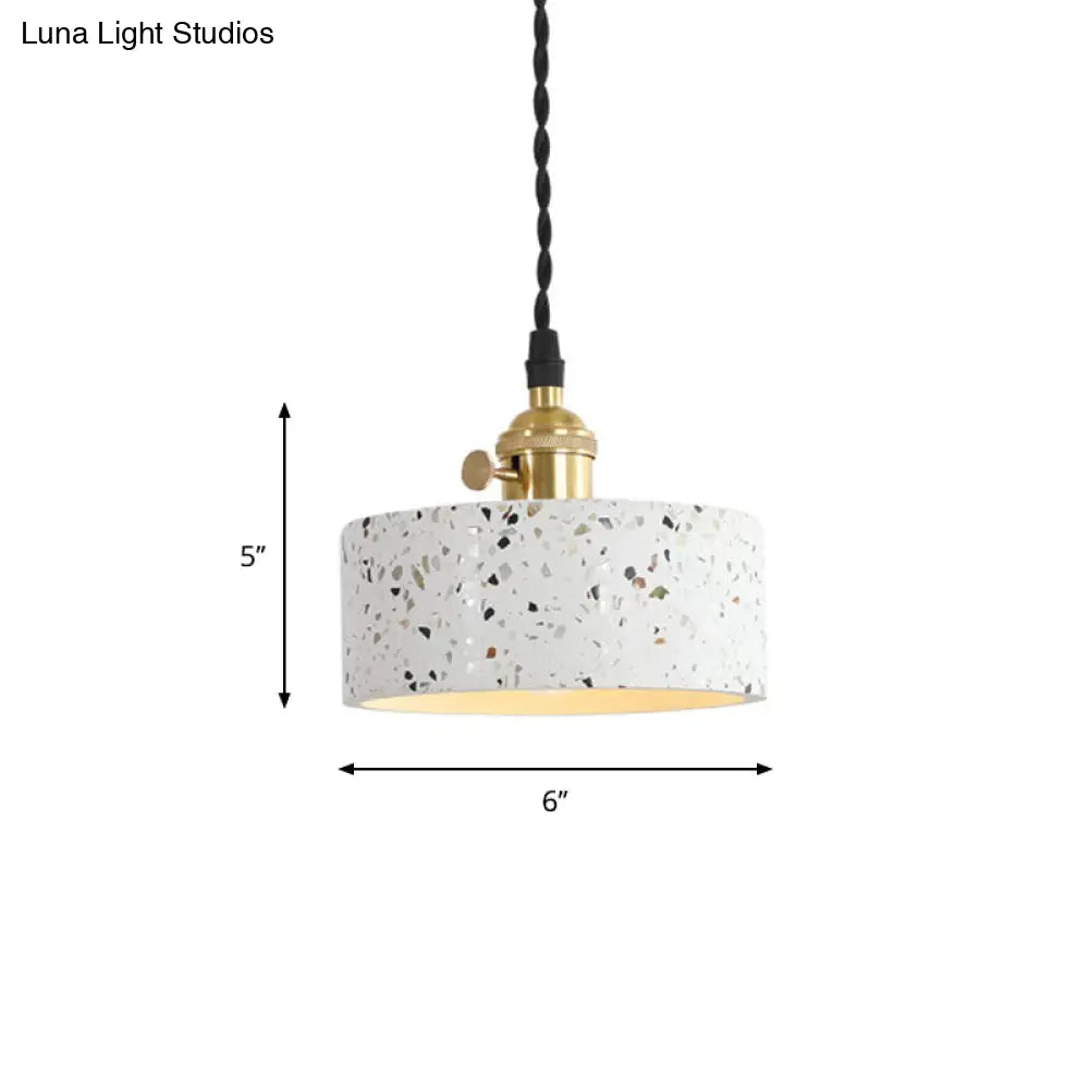 Nordic Hanging Pendant Light With Terrazzo Shade - White Disc/Cone/Cylinder Suspension Lighting