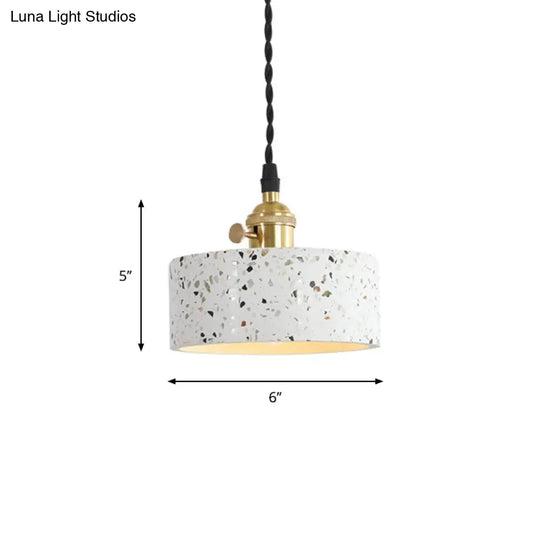 Nordic Hanging Pendant Light With Terrazzo Shade - White Disc/Cone/Cylinder Suspension Lighting