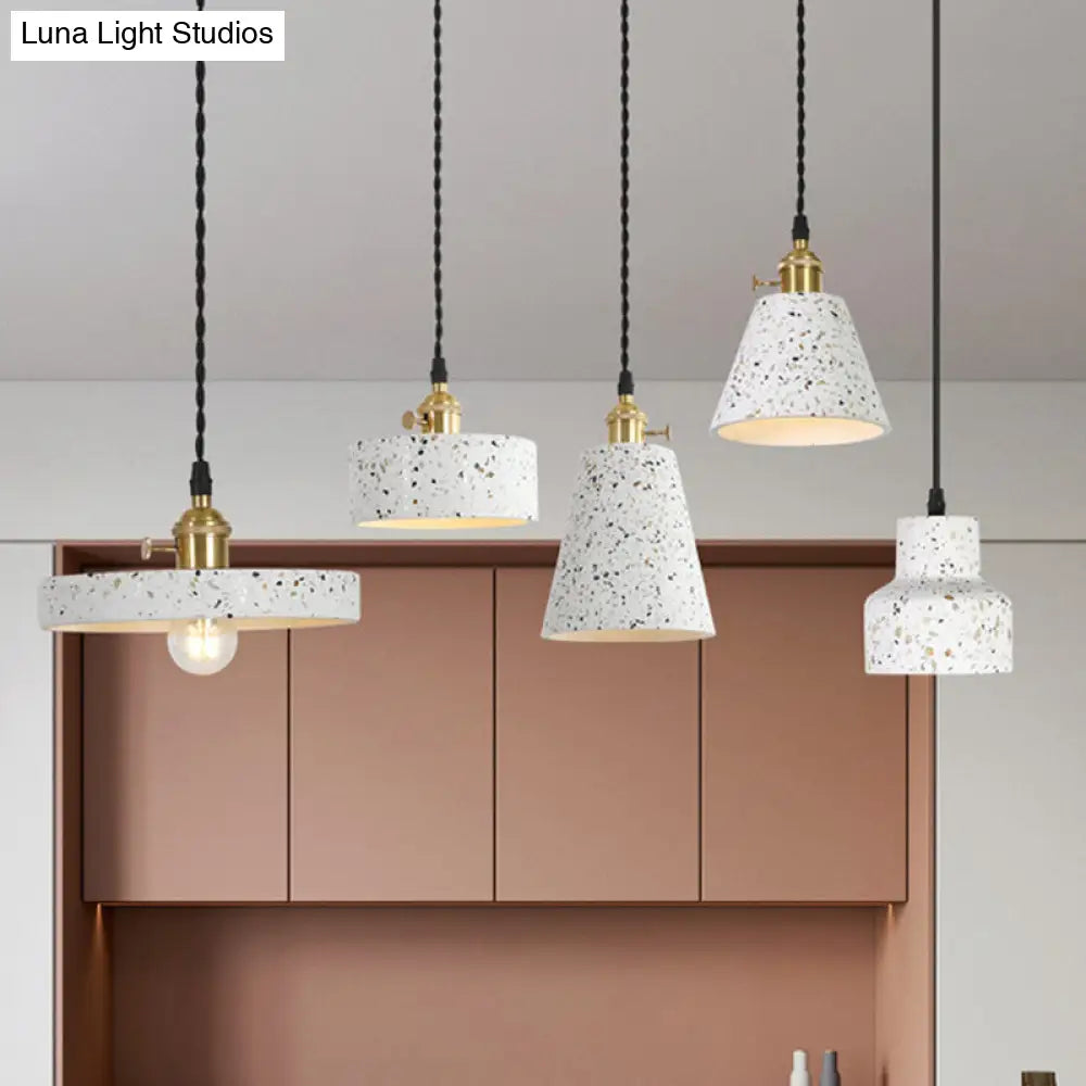 Nordic Hanging Pendant Light With Terrazzo Shade - White Disc/Cone/Cylinder Design