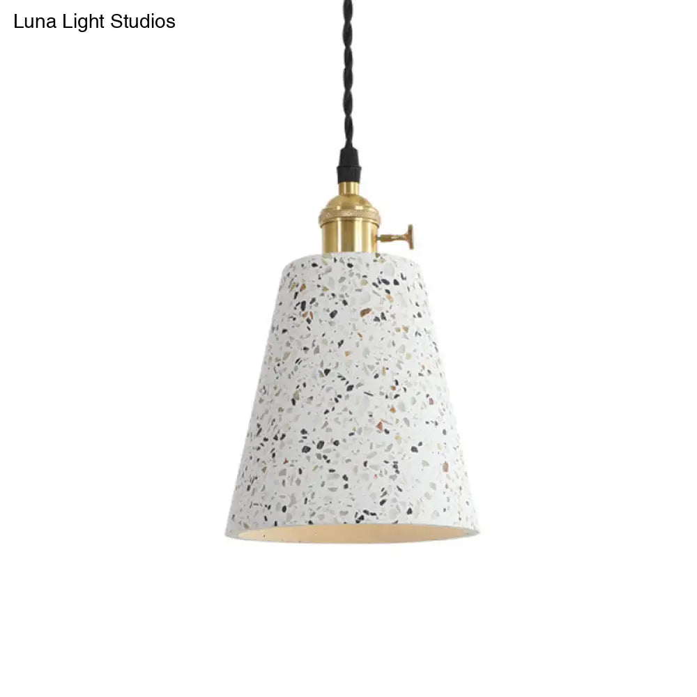 Nordic Hanging Pendant Light With Terrazzo Shade - White Disc/Cone/Cylinder Suspension Lighting