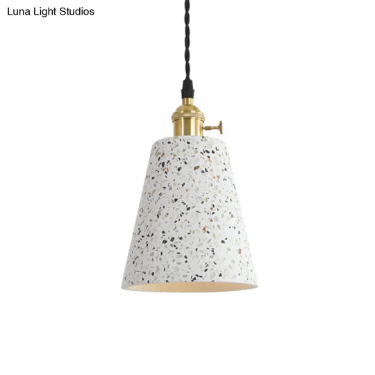 Nordic Hanging Pendant Light With Terrazzo Shade - White Disc/Cone/Cylinder Suspension Lighting