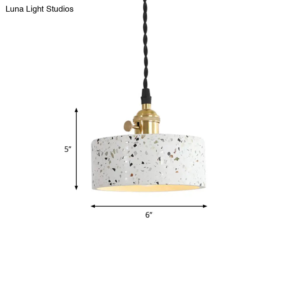 Nordic Hanging Pendant Light With Terrazzo Shade - White Disc/Cone/Cylinder Design