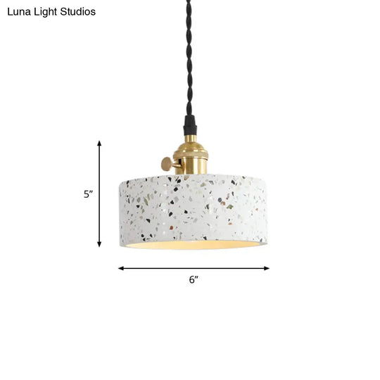 Nordic Hanging Pendant Light With Terrazzo Shade - White Disc/Cone/Cylinder Design