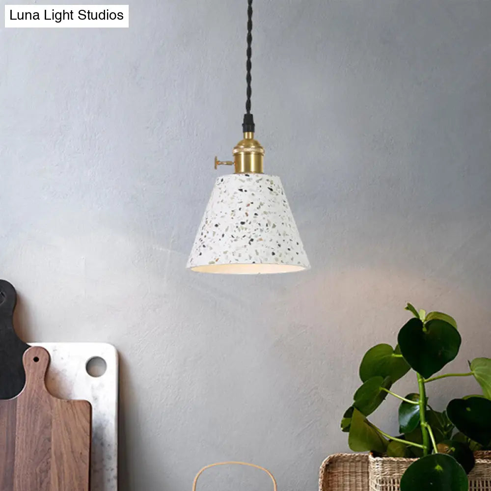Nordic Hanging Pendant Light With Terrazzo Shade - White Disc/Cone/Cylinder Suspension Lighting / A