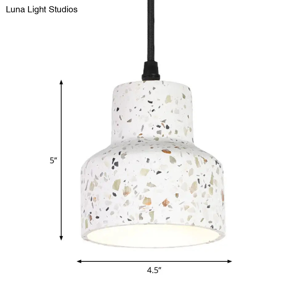 Nordic Hanging Pendant Light With Terrazzo Shade - White Disc/Cone/Cylinder Suspension Lighting