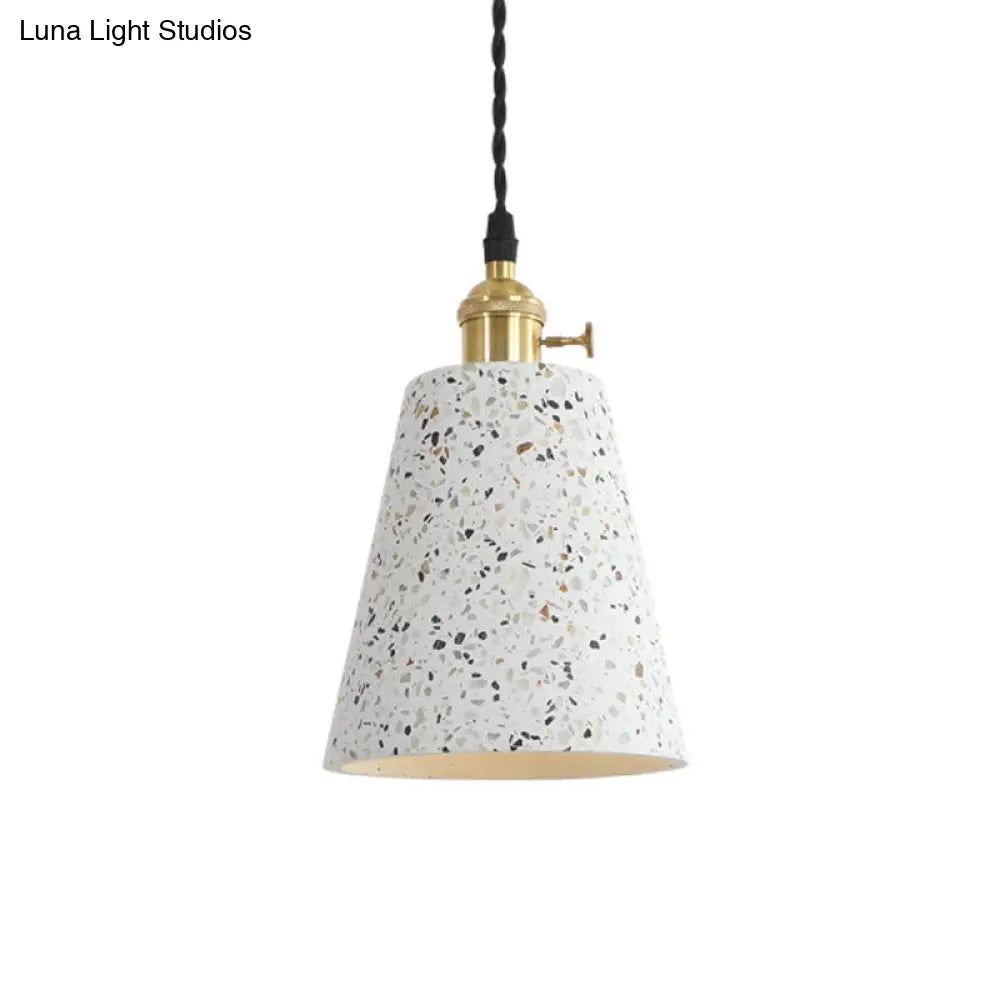 Nordic Hanging Pendant Light With Terrazzo Shade - White Disc/Cone/Cylinder Design