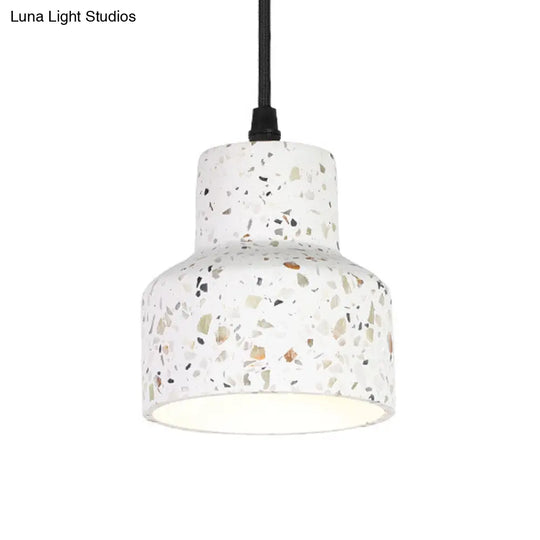 Nordic Hanging Pendant Light With Terrazzo Shade - White Disc/Cone/Cylinder Design