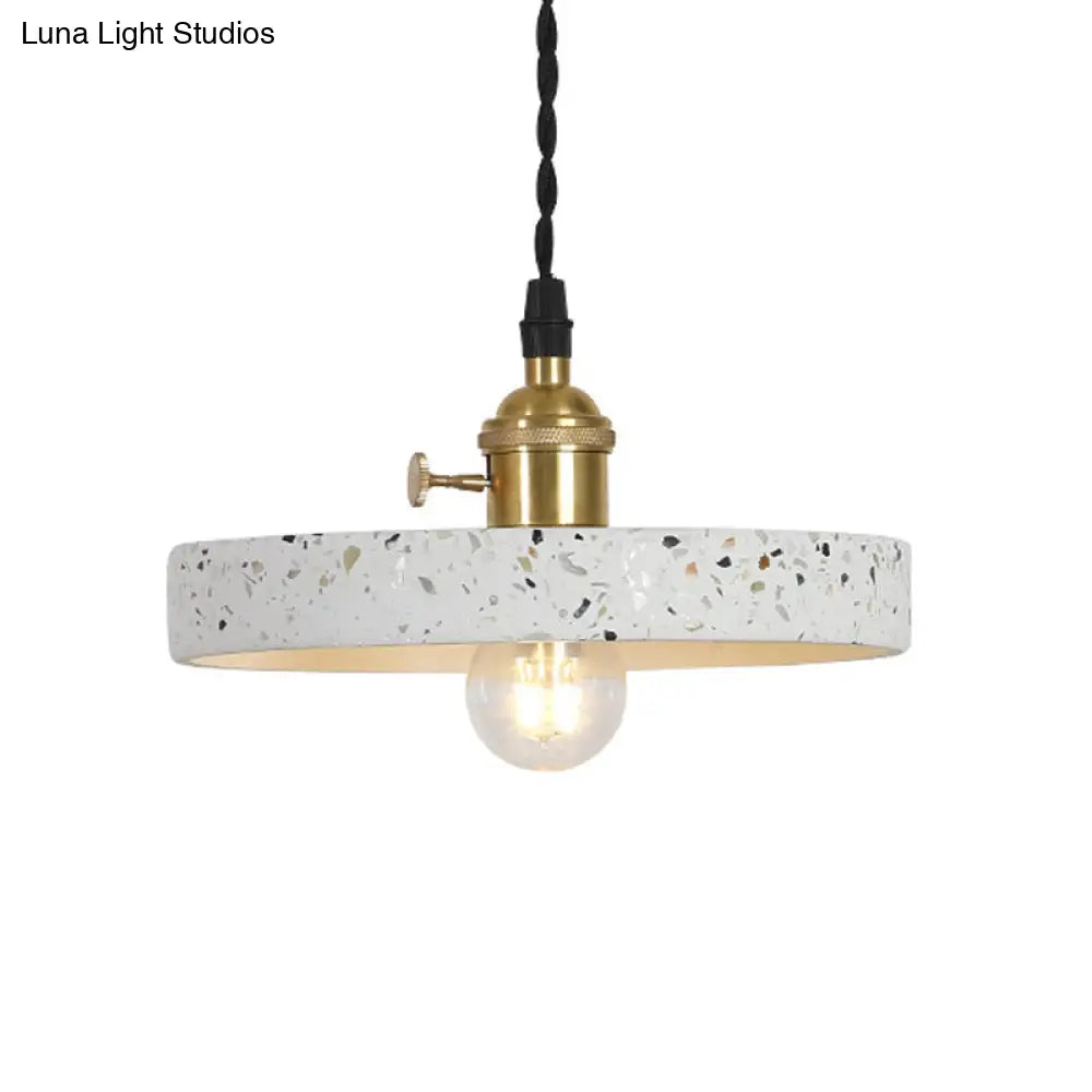 Nordic Hanging Pendant Light With Terrazzo Shade - White Disc/Cone/Cylinder Design