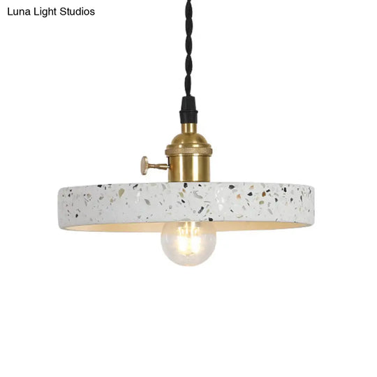 Nordic Hanging Pendant Light With Terrazzo Shade - White Disc/Cone/Cylinder Design