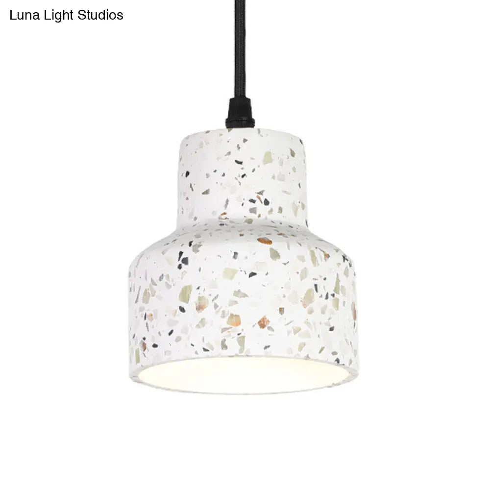 Nordic Hanging Pendant Light With Terrazzo Shade - White Disc/Cone/Cylinder Suspension Lighting