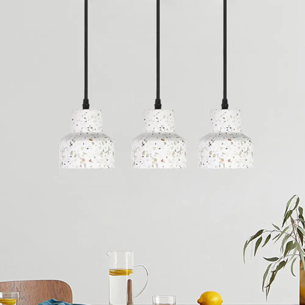 Nordic Hanging Pendant Light With Terrazzo Shade - White Disc/Cone/Cylinder Design / B