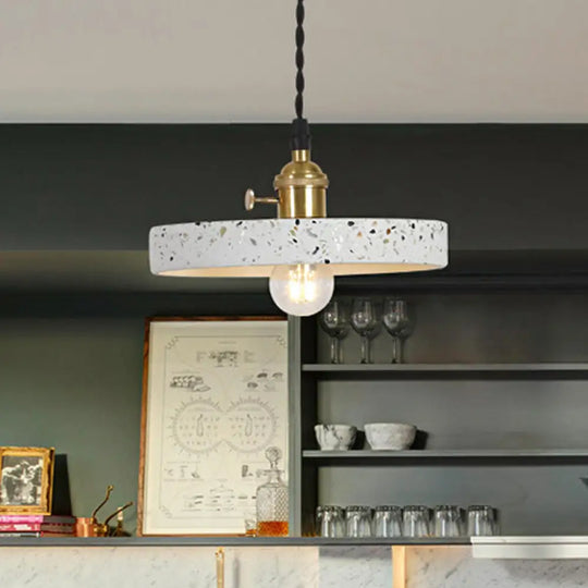 Nordic Hanging Pendant Light With Terrazzo Shade - White Disc/Cone/Cylinder Design / C
