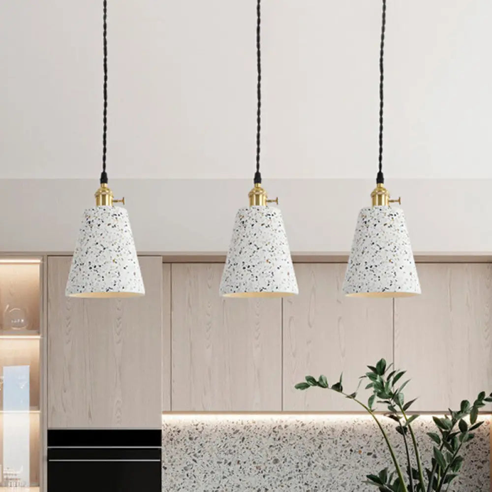 Nordic Hanging Pendant Light With Terrazzo Shade - White Disc/Cone/Cylinder Design / D