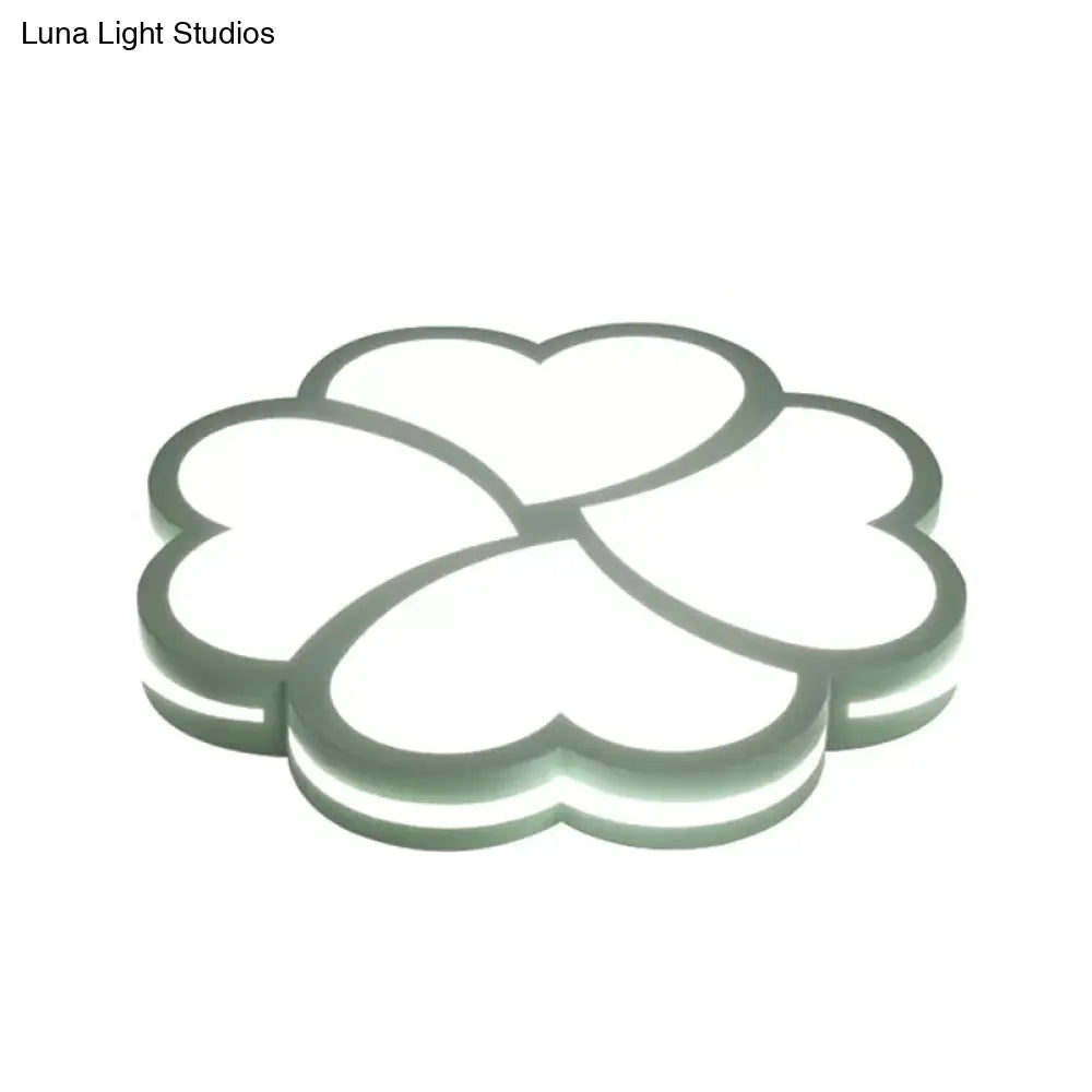 Nordic Heart Petal Acrylic Green Led Flush Mount Light For Foyer And Bedroom
