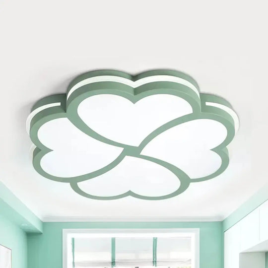 Nordic Heart Petal Acrylic Green Led Flush Mount Light For Foyer And Bedroom / Warm