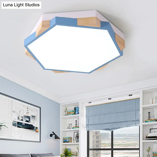 Nordic Hexagon Flush Mount Acrylic Ceiling Lamp For Study Room Blue