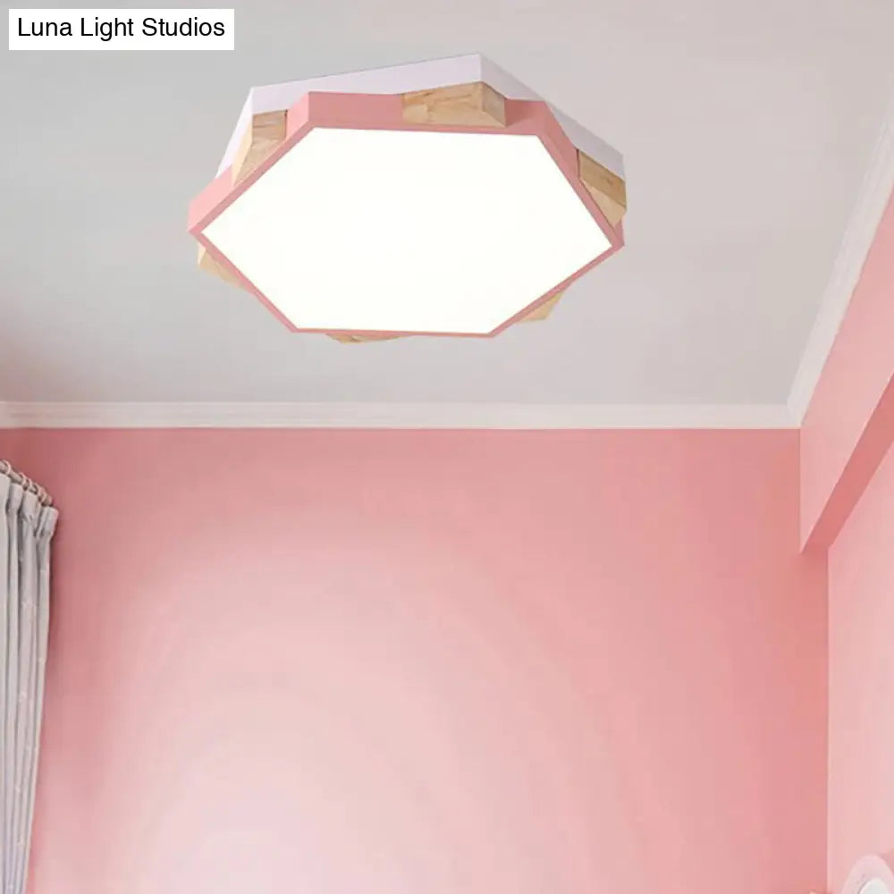 Nordic Hexagon Flush Mount Acrylic Ceiling Lamp For Study Room Pink