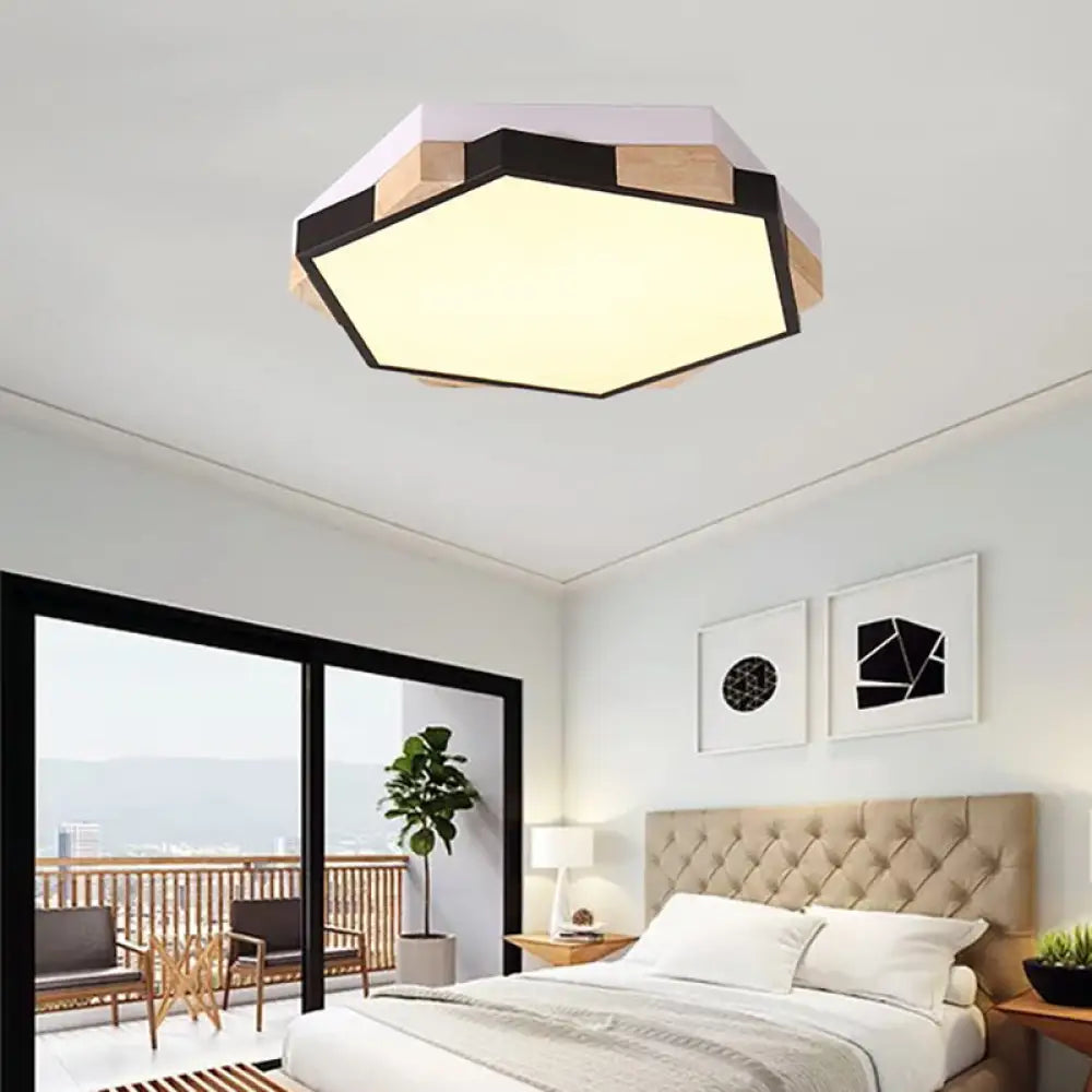 Nordic Hexagon Flush Mount Acrylic Ceiling Lamp For Study Room Black