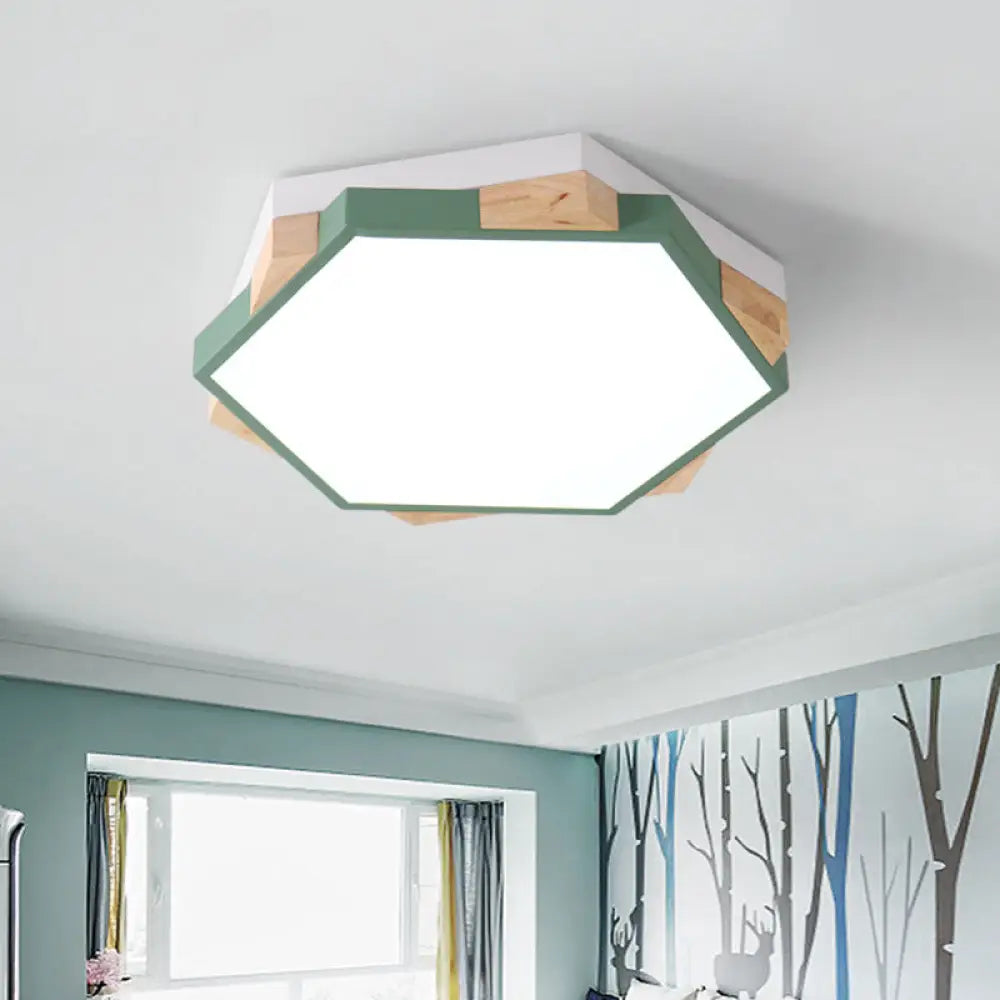 Nordic Hexagon Flush Mount Acrylic Ceiling Lamp For Study Room Green