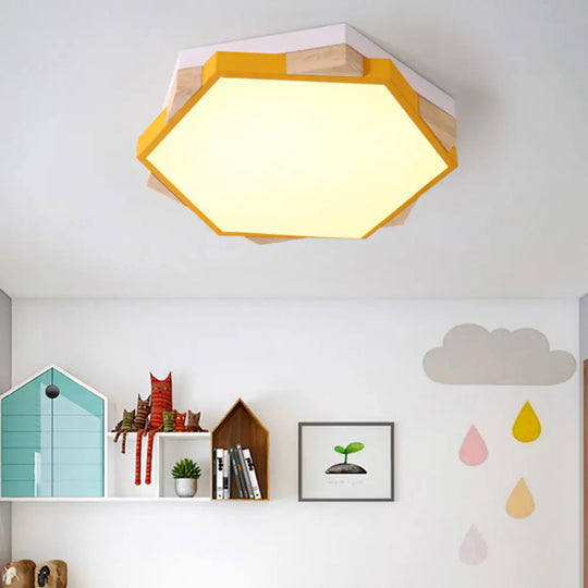 Nordic Hexagon Flush Mount Acrylic Ceiling Lamp For Study Room Yellow
