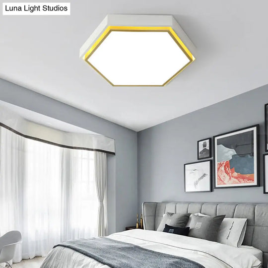 Nordic Hexagon Flushmount Metal Led Ceiling Light - Black/Green/Grey/White 16/19.5 Wide Frosted