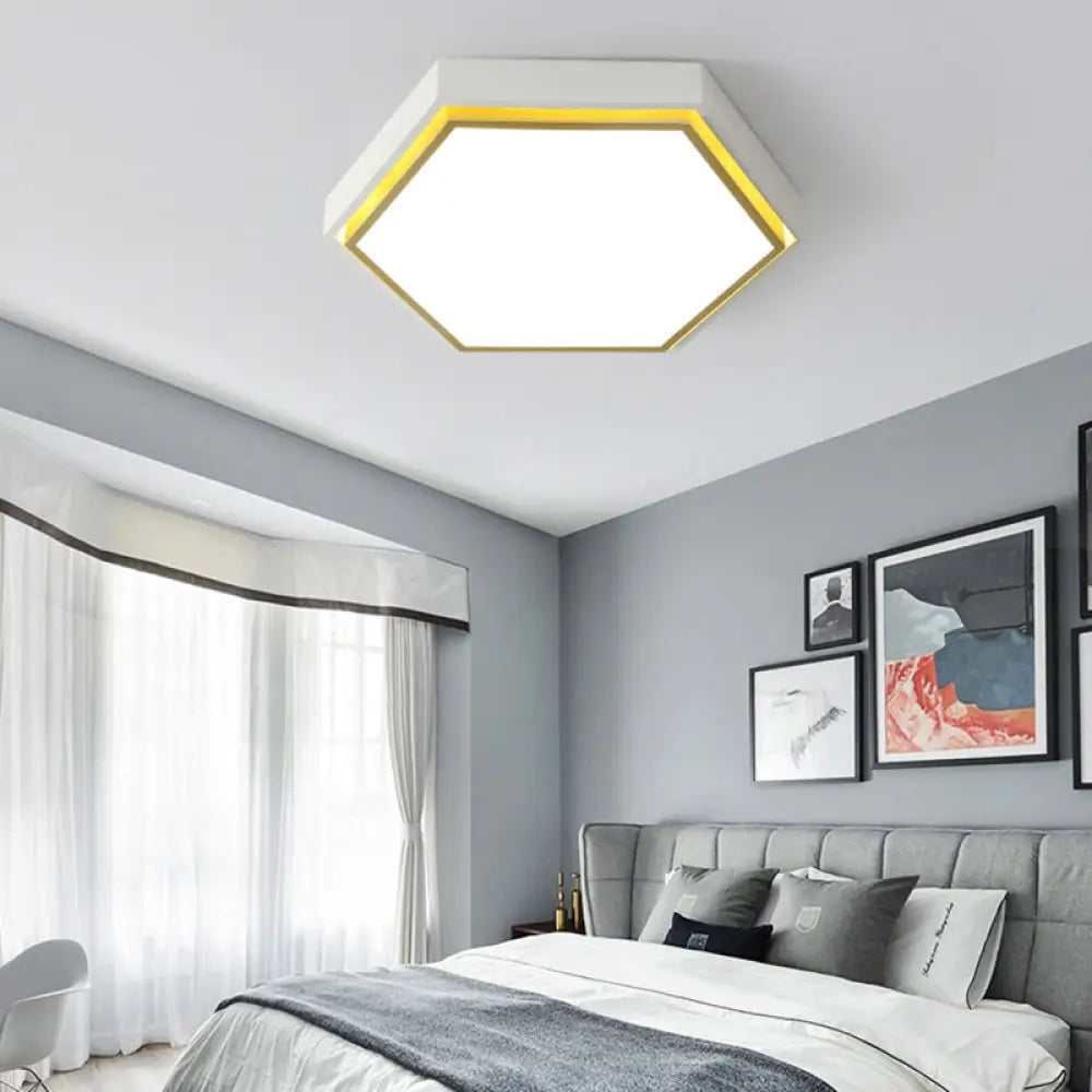 Nordic Hexagon Flushmount Metal Led Ceiling Light - Black/Green/Grey/White 16’/19.5’ Wide