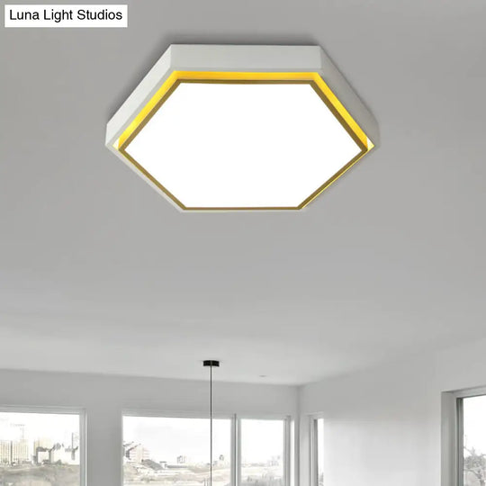 Nordic Hexagon Flushmount Metal Led Ceiling Light - Black/Green/Grey/White 16/19.5 Wide Frosted