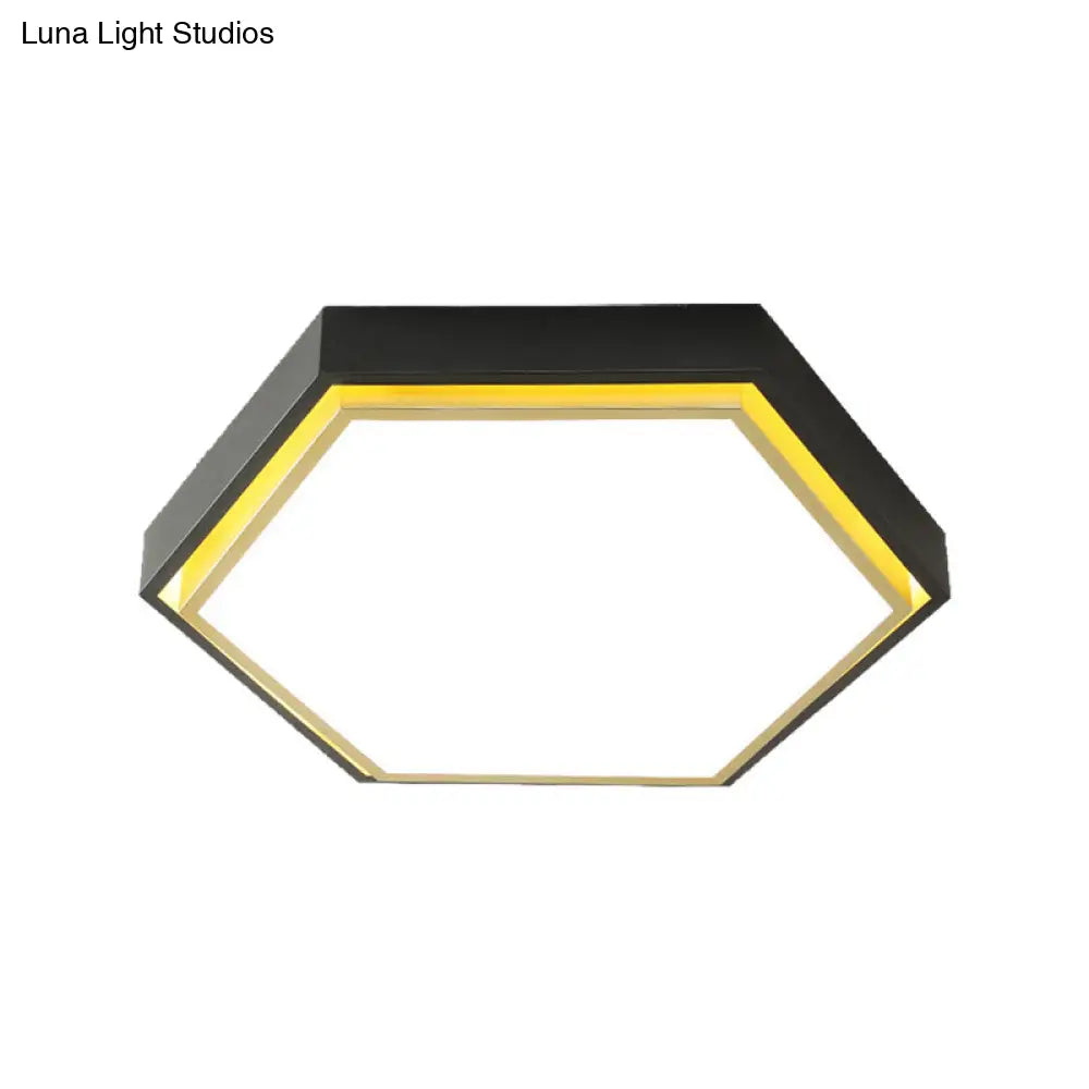 Nordic Hexagon Flushmount Metal Led Ceiling Light - Black/Green/Grey/White 16/19.5 Wide Frosted