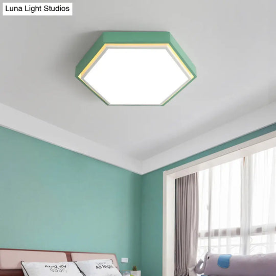 Nordic Hexagon Flushmount Metal Led Ceiling Light - Black/Green/Grey/White 16/19.5 Wide Frosted