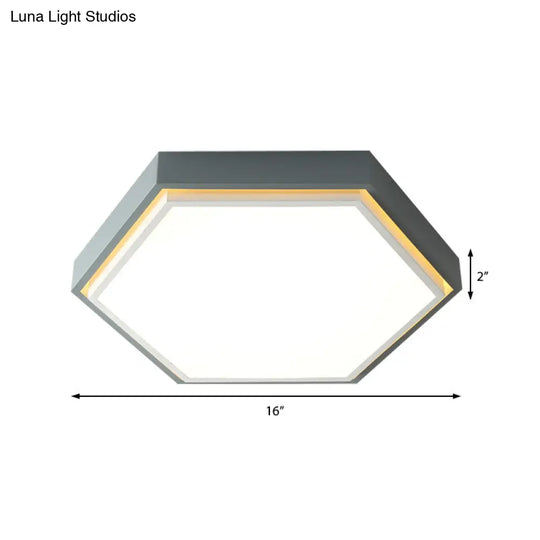 Nordic Hexagon Flushmount Metal Led Ceiling Light - Black/Green/Grey/White 16/19.5 Wide Frosted