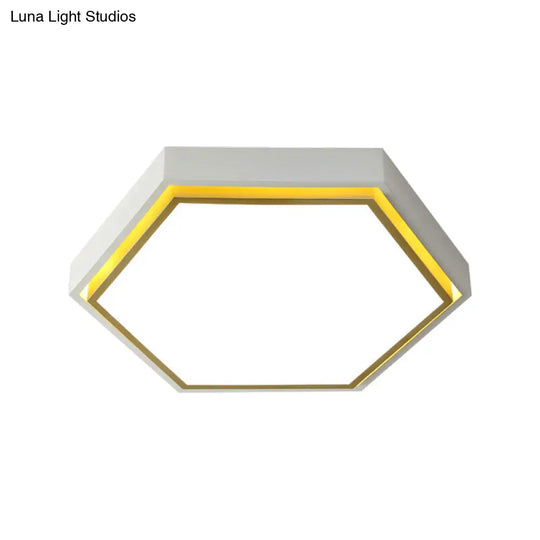 Nordic Hexagon Flushmount Metal Led Ceiling Light - Black/Green/Grey/White 16/19.5 Wide Frosted